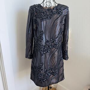 Dress The Population Navy Sequin Long Sleeve Bodycon Mini Cocktail Dress Medium